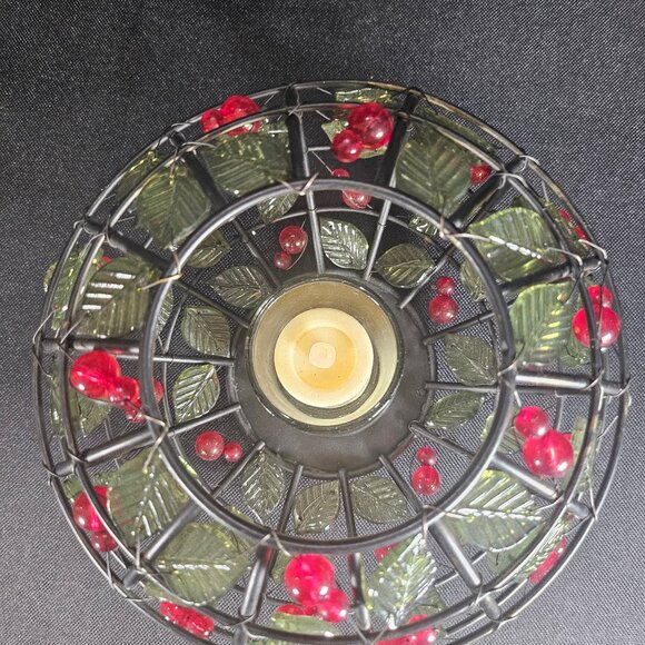 Black Metal With Green Glass Leaves And Red Berries Votive Candle Holder Kohls - Picture 9 of 11